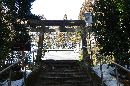 荒雄川神社参道石畳みから見上げた石鳥居